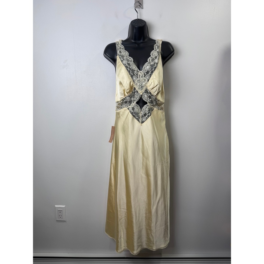 NWT o.p.t Women Yellow Satin Midi Dress Lace Cutout Crisscross Back Size 6